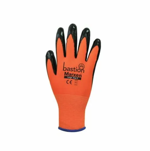 Anal Marxen 12 Pairs Marxen 13G High Viz Orange Polyester Gloves Black Nitrile Coating Large