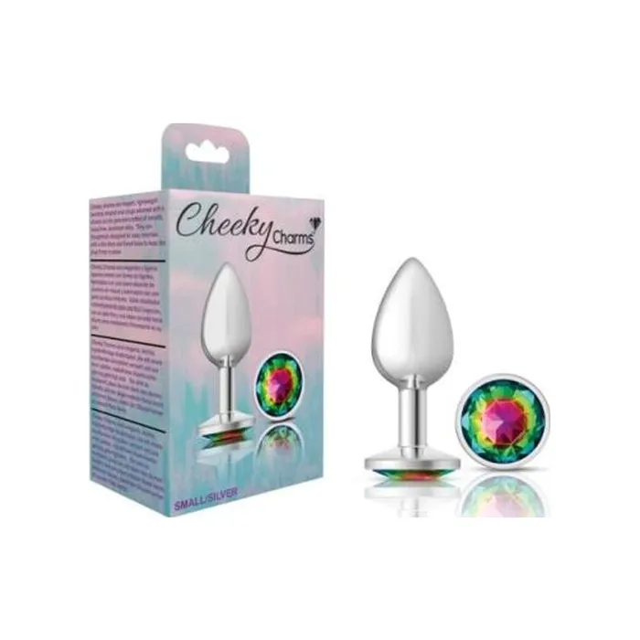 Cheeky Charms Anal | Cheeky Charms Silver Round Butt Plug w Rainbow Jewel Small