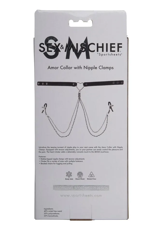 Couples Sex and Mischief Amor Collar with Nipple Clamps Sex and Mischief