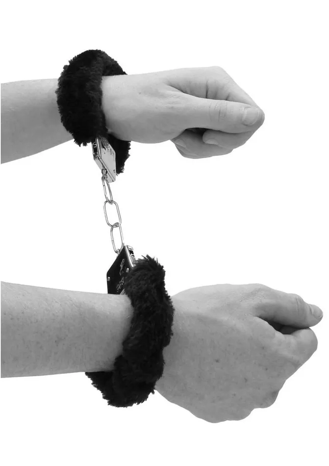 Ouch Ouch Pleasure Furry Hand Cuffs with Quick Release Button Couples