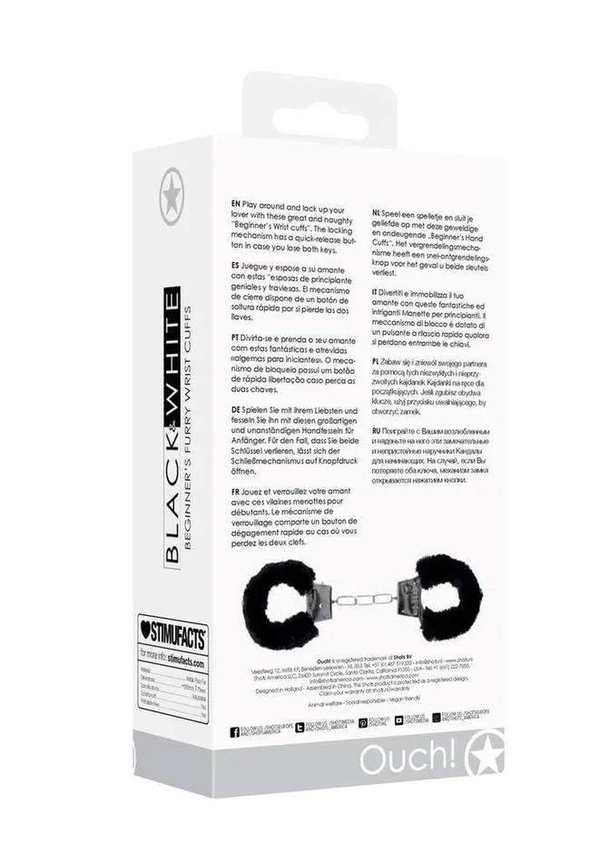 Ouch Ouch Pleasure Furry Hand Cuffs with Quick Release Button Couples