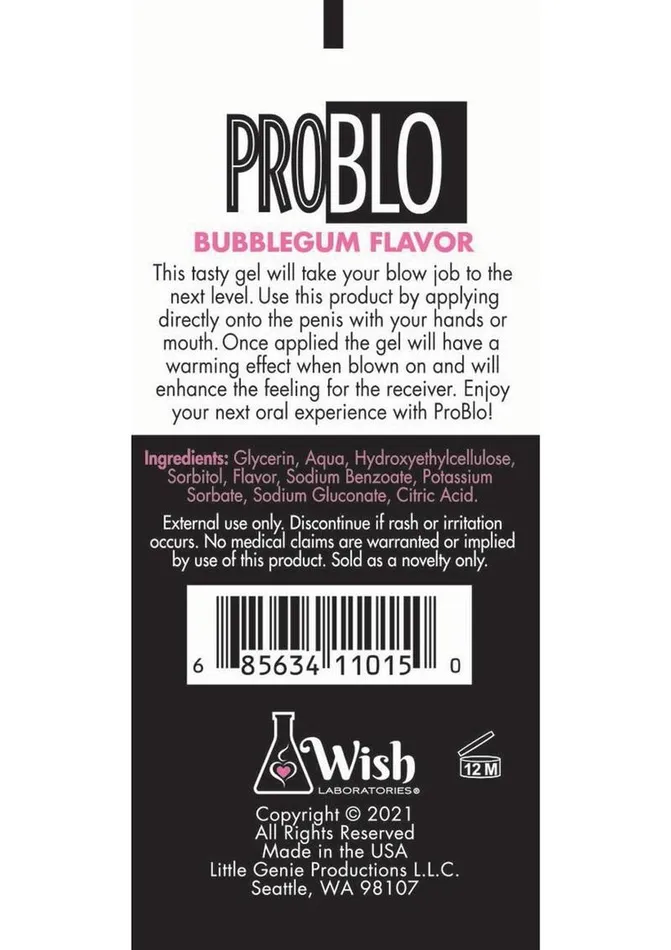 Problo Enhancers Problo Oral Pleasure Flavored Gel 15oz Bubblegum